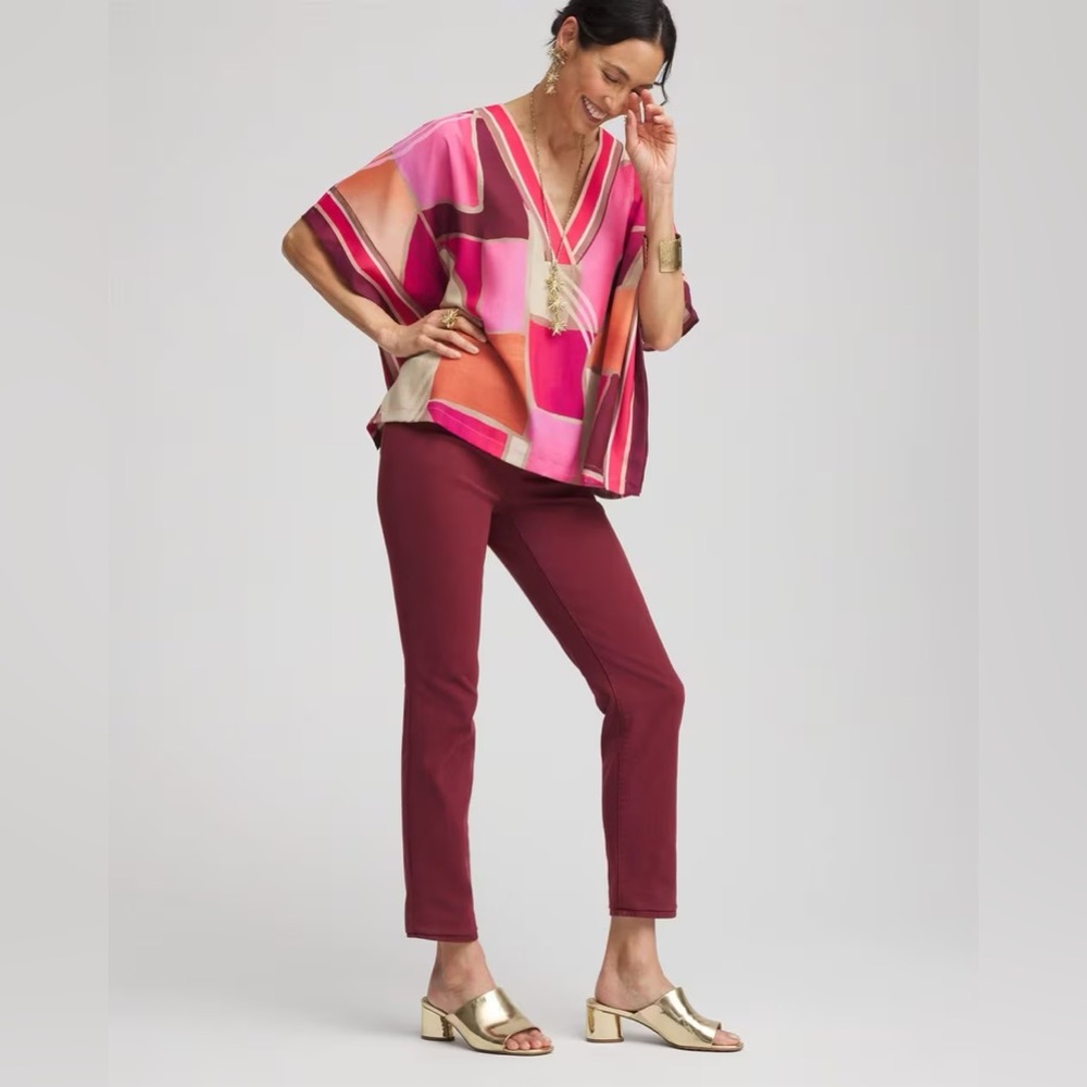 NWT Chico’s Denim Pull On Ankle Jeggings in Deep Red 14T Modern Comfort